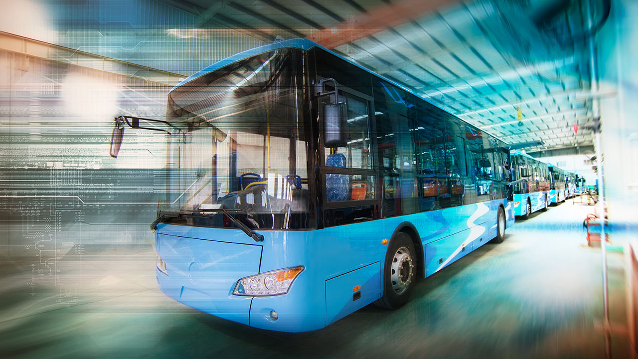 Modern bus in movement