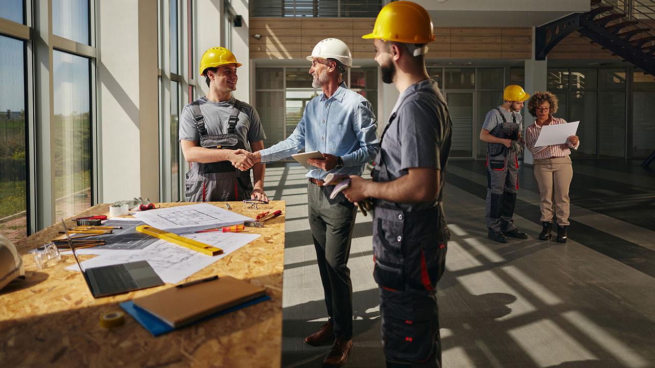 Construction team discussing a project