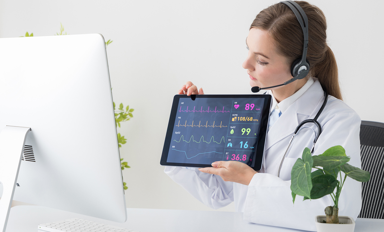 Nurse showing medical information