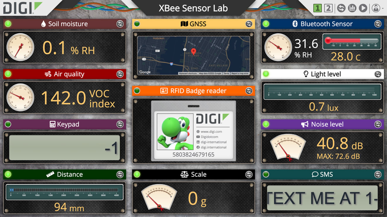 Digi XBee Sensor Lab dashboard