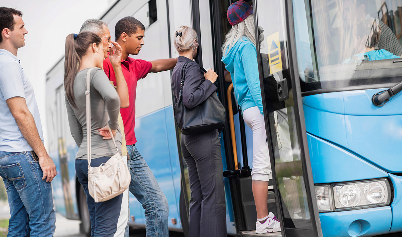 Public transit passengers boarding