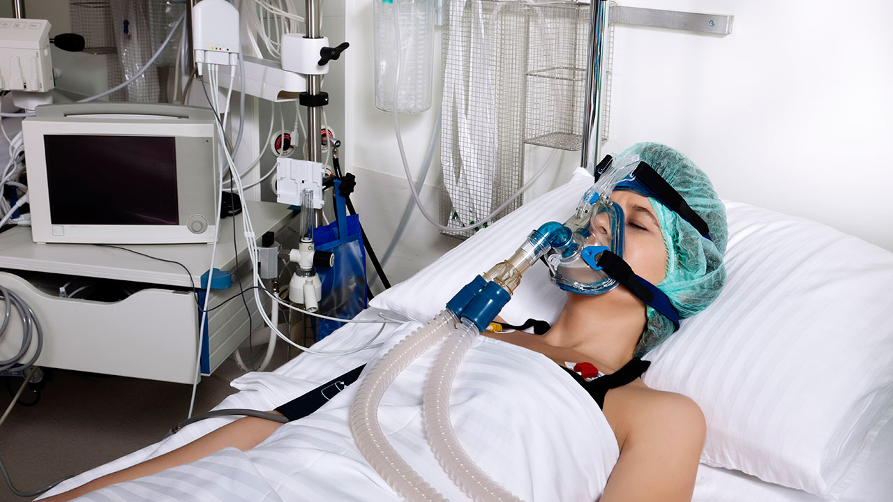 Patient in intensive care room