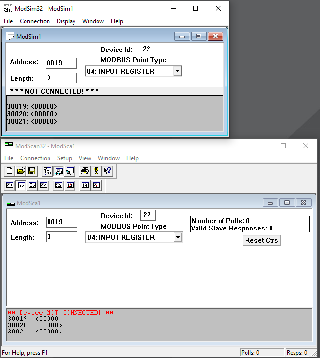 Modbus device and application server not connected