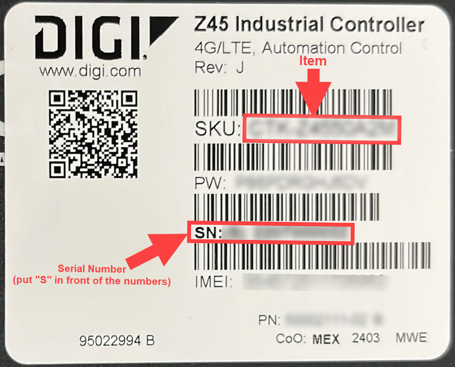 Label for Digi Z45 Industrial Controller