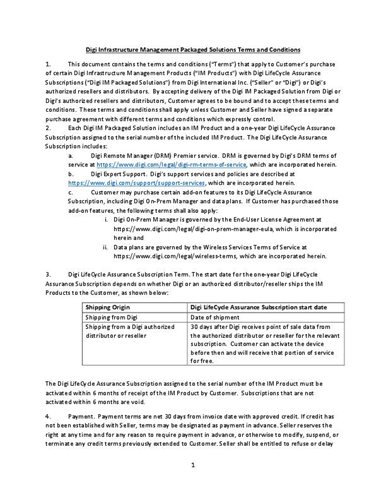 Digi LifeCycle Assurance Terms and Conditions cover page