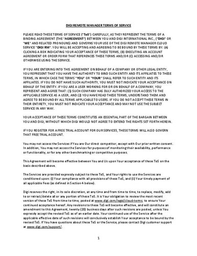 Digi Remote Manager® Terms of Service cover page
